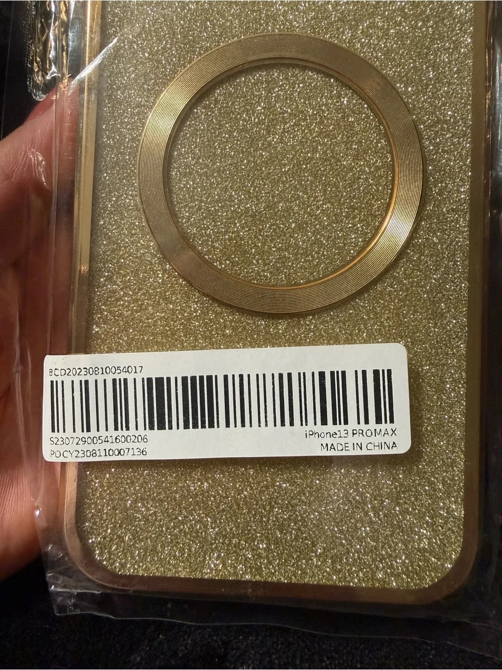 iPhone 13 Pro Max Gold Glitter Magnetic Ring Phone Case